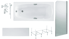Готовое решение: акриловая ванна Roca Sureste, набор смесителей Grohe, стеклянная шторка Niagara